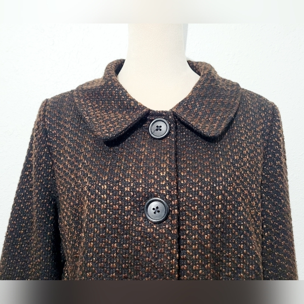 Briggs New York Women’s Brown Tweed Jacket Coat Size 14 Lined Button Front - Picture 3 of 14